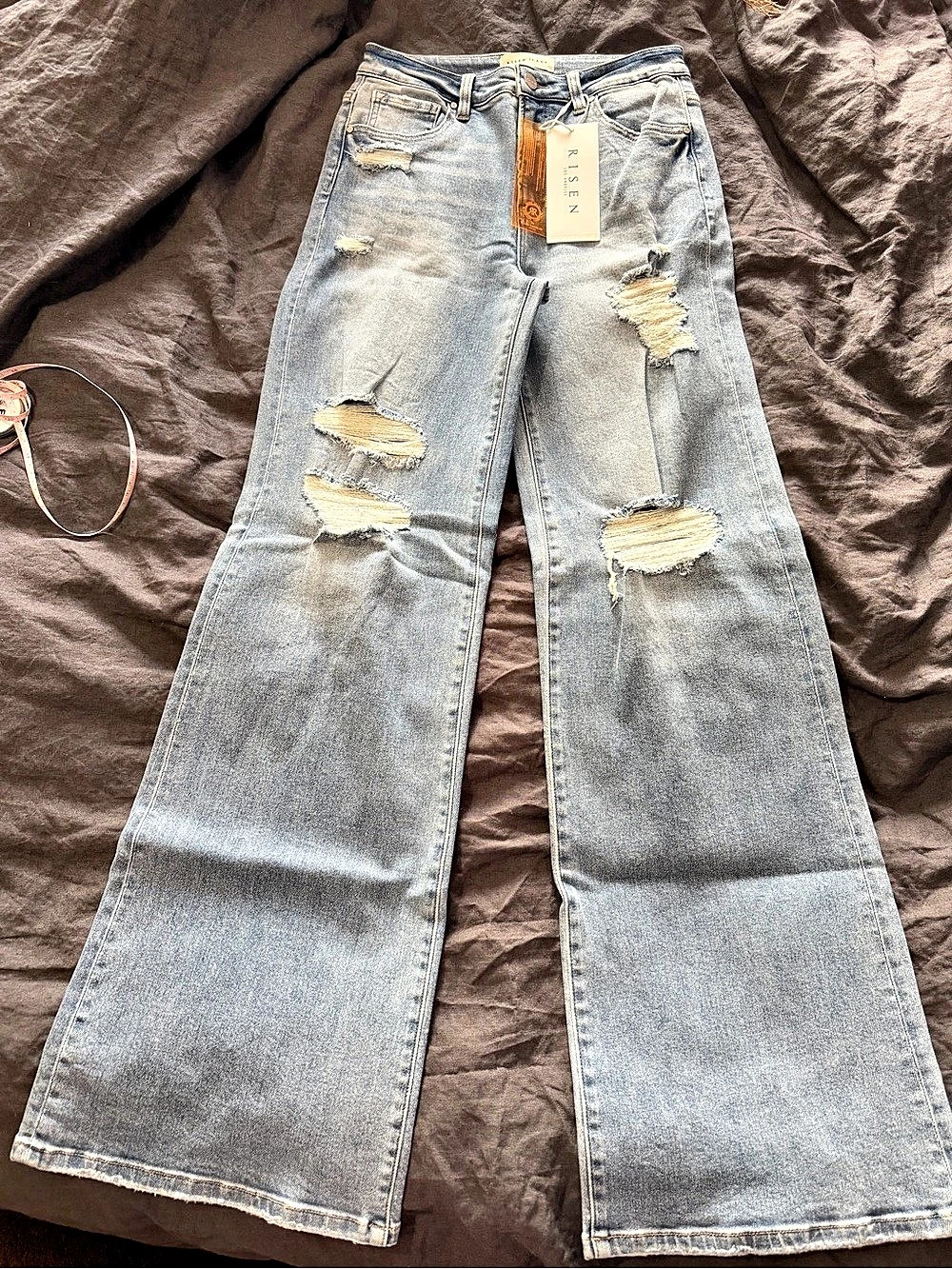 Risen Francine Distressed High Rise Wide Leg NWT